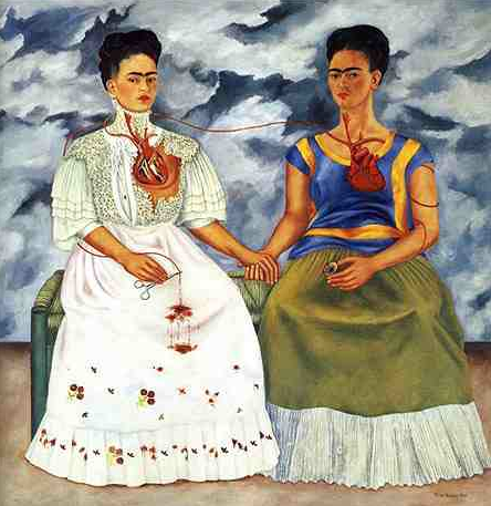 Painting Title: The Two Fridas 1939 67 x 67 Inches Collection of the Museo de Arte Moderno, Mexico City