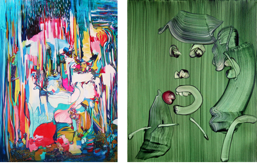 Diana Roig - Into The Wild Thing, 2014 (left). Mimei Thompson - Green Girl Eating, 2014 (right)
