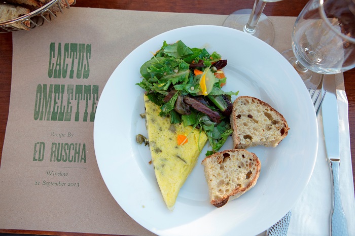 7. Station to Station_A 30 Day Happening. Ed Ruscha cactus omelette dinner, Winslow, 2013. Photo by Ye Rin Mok