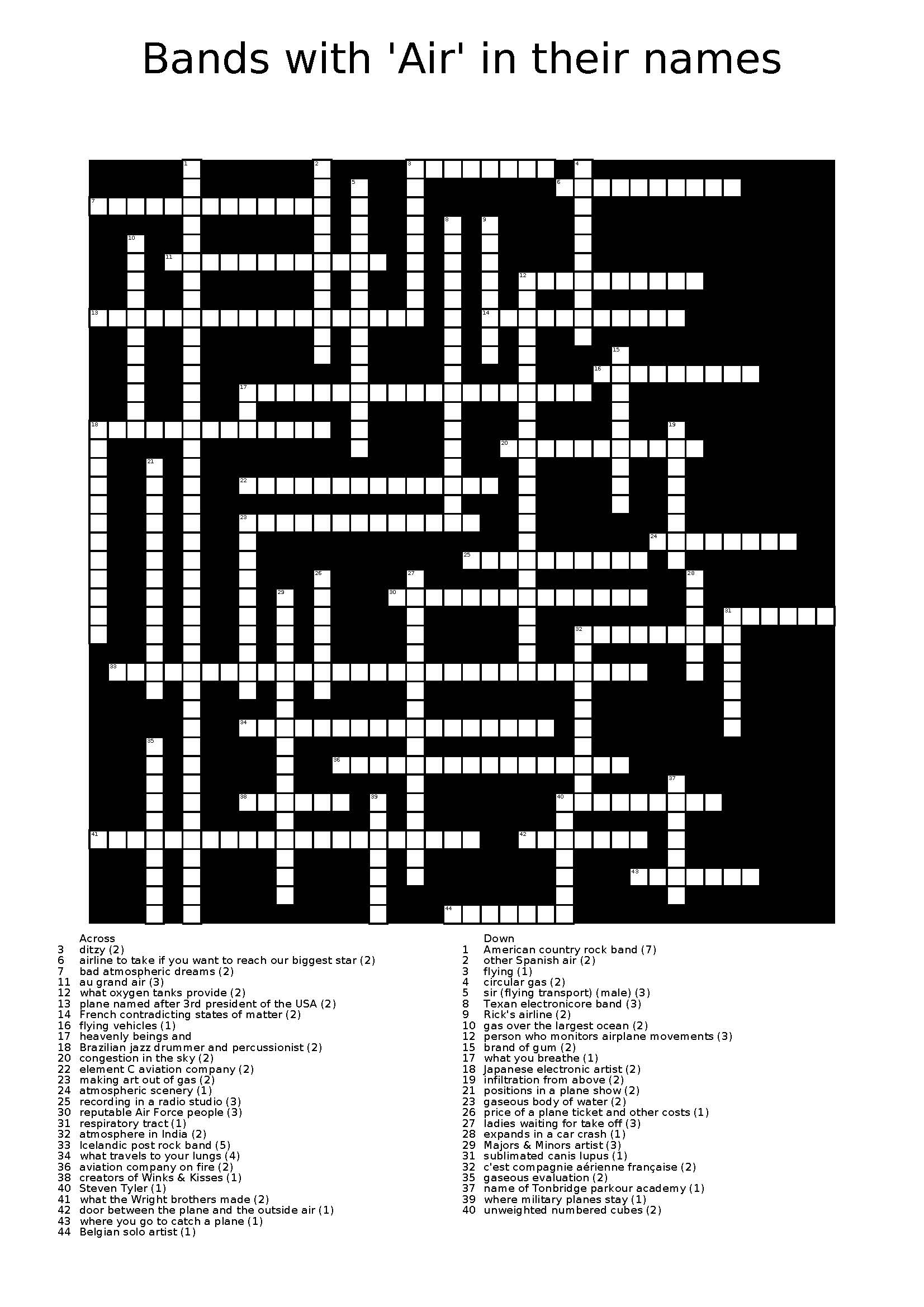 Cent Air Bands Crossword 1