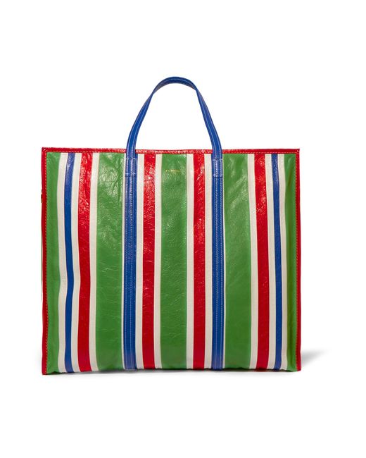 balenciaga-green-Bazar-Xl-Striped-Textured-leather-Shopper