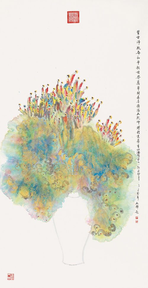 Dachan 2, Sheng Shi Jing Ping Lotus, 2015, Ink and colour on paper, 120×60cm. Courtesy the artist