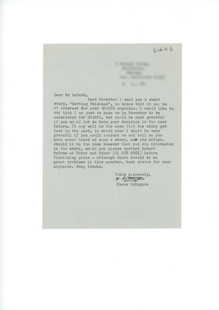 Kazuo Ishiguro - letter to Granta (May 1980)