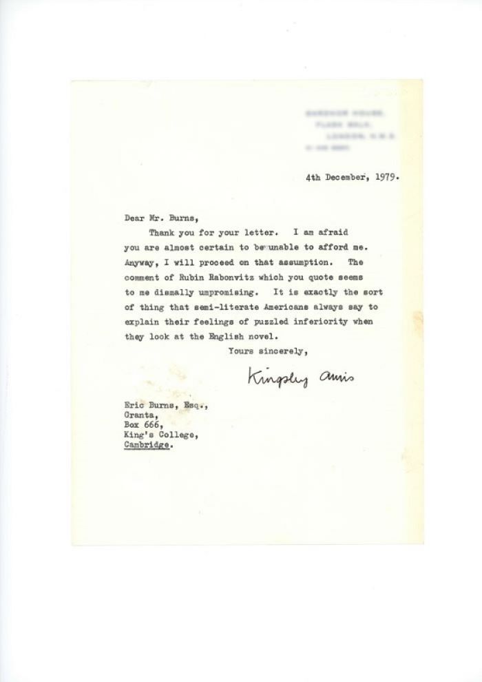Kingsley Amis - letter to Granta (December 1979)