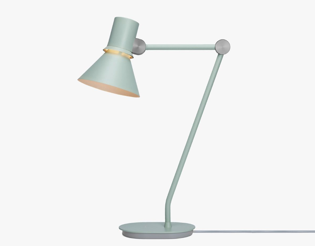 New edition Anglepoise lamp in light green and white background