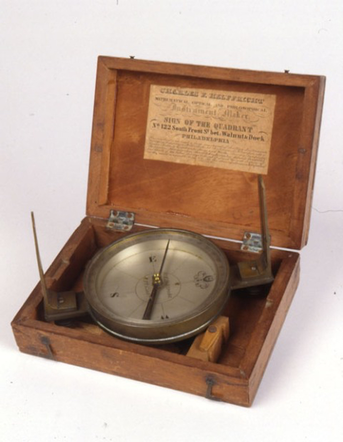 Wooden box with commas clock inside